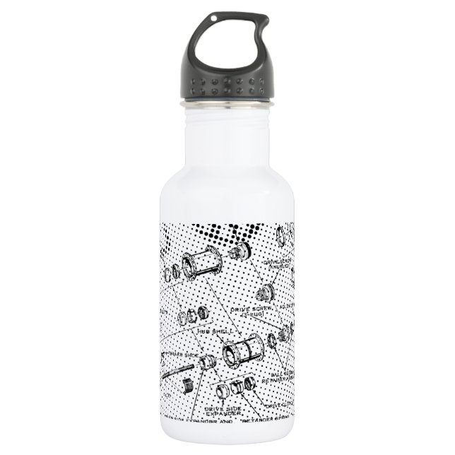 Explosionsnaben-Diagramm (Schwarzes/Weiß) Trinkflasche (Vorderseite)