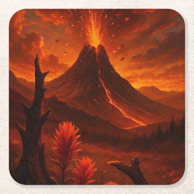 Explosive Schönheit - Fantasy-Vulkan Rechteckiger Pappuntersetzer (Vorderseite)