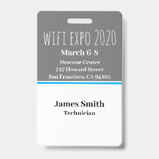 Expo ID Vertikal grau, weiß und blau Ausweis