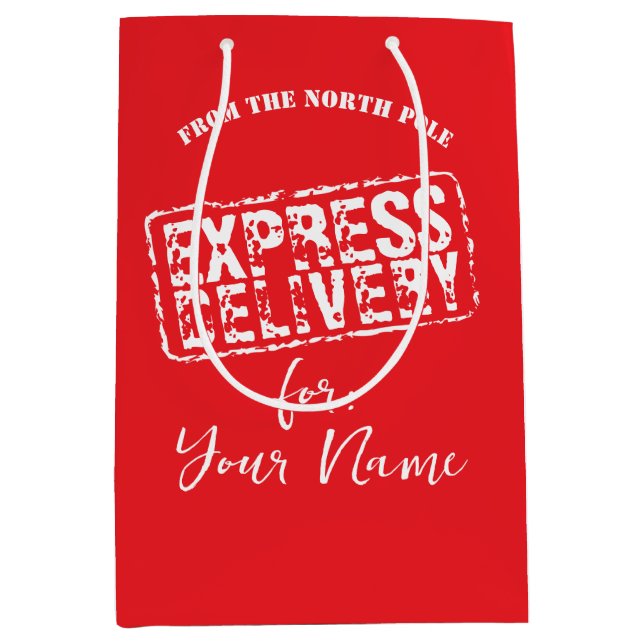 Express-Lieferung an Nordpol - Zoll Weihnachten Mittlere Geschenktüte (Vorderseite)
