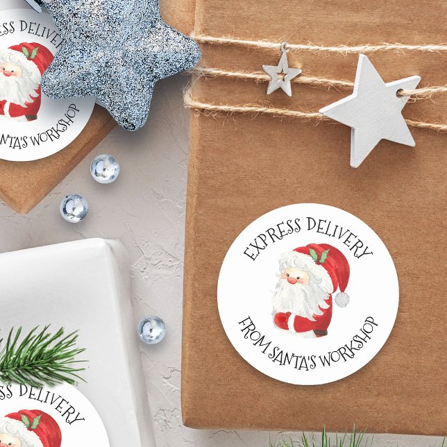 Express Lieferung Weihnachtswerkstatt Weihnachten Runder Aufkleber (Express delivery from Santa's workshop christmas sticker for kids)