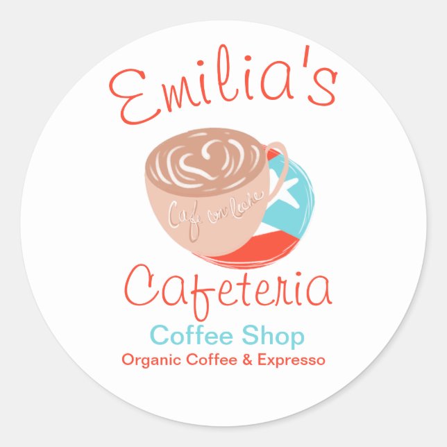 Express Spanish Coffee Shop Handzeichen Logo Runder Aufkleber (Vorderseite)