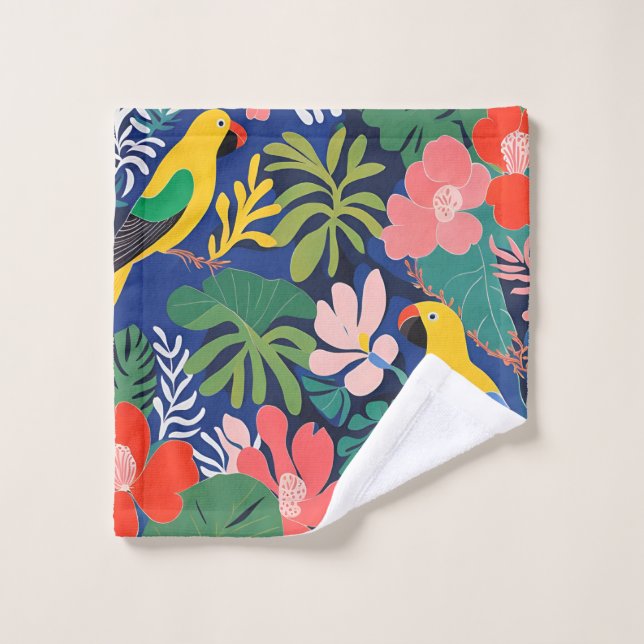 Expressionismus Parrots tropische Pflanze Kunst Badhandtuch Set (Waschlappen)