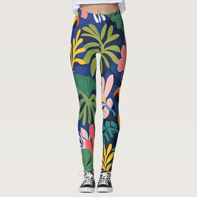 Expressionismus Parrots tropische Pflanze Kunst Leggings (Vorderseite)