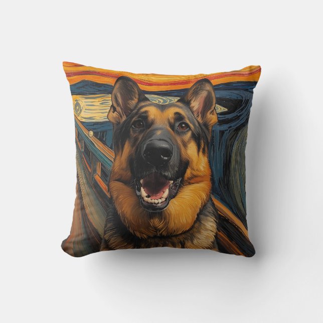 Expressionist Angst Painting German Shepherd Kissen (Vorderseite)
