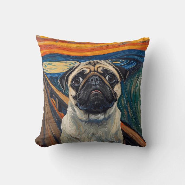 Expressionist Angst Painting–Inspired Pug Art Kissen (Vorderseite)