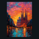 Expressionist Barcelona Skyline Vibrant Cityscape Poster<br><div class="desc">Vibrant expressionist skyline artwork inspired by Barcelona and the iconic Sagrada Familia. The glowing sunset, colorful architecture and dynamic brush textures create a dramatic urban cityscape full of energy. Perfect wall art for lovers of Barcelona, architecture and modern expressionist city paintings.</div>