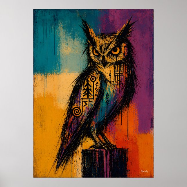 Expressionist Owl in Color Fields Abstract Poster (Vorne)