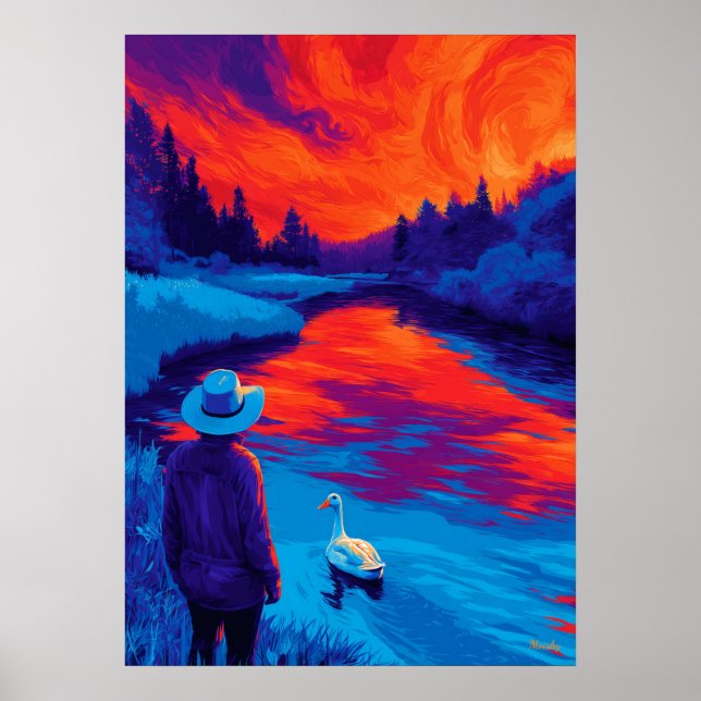 Expressionist River Sunset Contemplation Art Poster (Vorne)