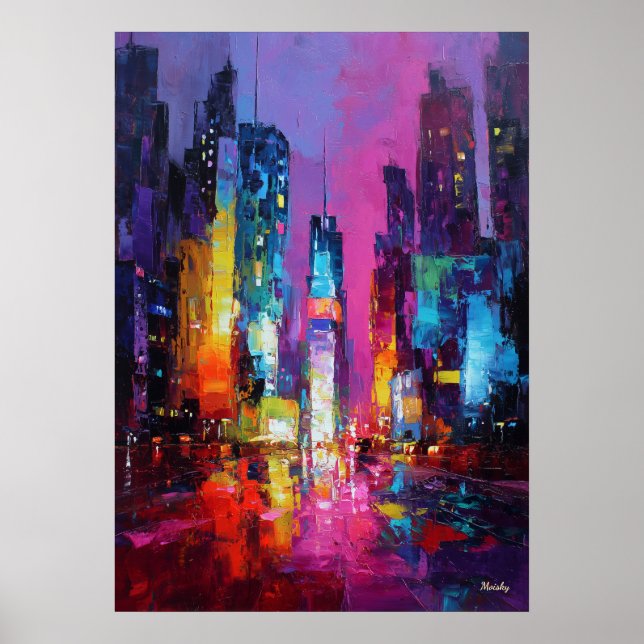 Expressionist Tokyo Skyline Neon Night Cityscape Poster (Vorne)