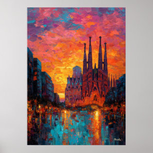 Expressionistische Skyline von Barcelona Lebendige Poster