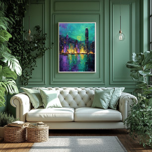 Expressionistische Skyline von Hongkong Neon-H Haf Poster
