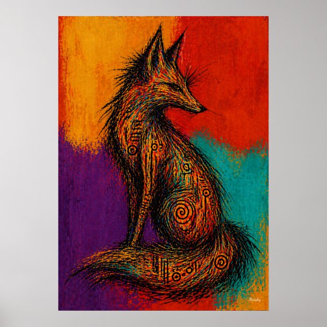 Expressionistischer Fuchs in Farbflächen-Wandkunst Poster (Vorne)