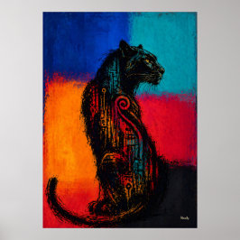 Expressionistischer Schwarzer Panther in Farbfläch Poster