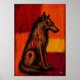 Expressionistischer Wolf in Farbflächen Abstract P Poster