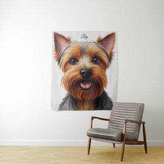 Expressive CloseUp Yorkshire Terrier Dog Portrait Wandteppich