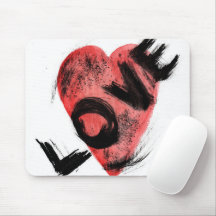 Expressiver Pinselstrich Rotes Herz LIEBE Mauspad
