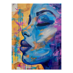 Expressives Blau-Porträt-Acrylgemälde Poster