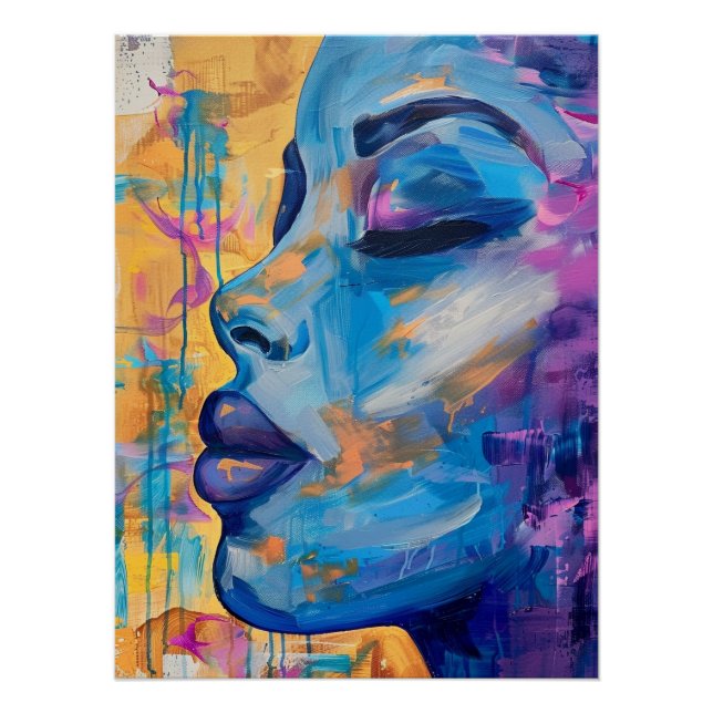 Expressives Blau-Porträt-Acrylgemälde Poster (Vorderseite)