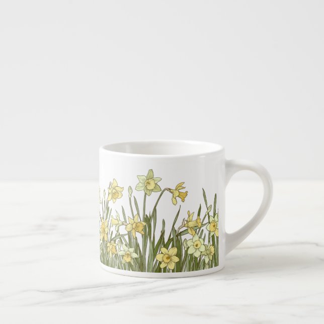 Expresso tasse avec bordure florale de jonquilles jaunes (Droite)