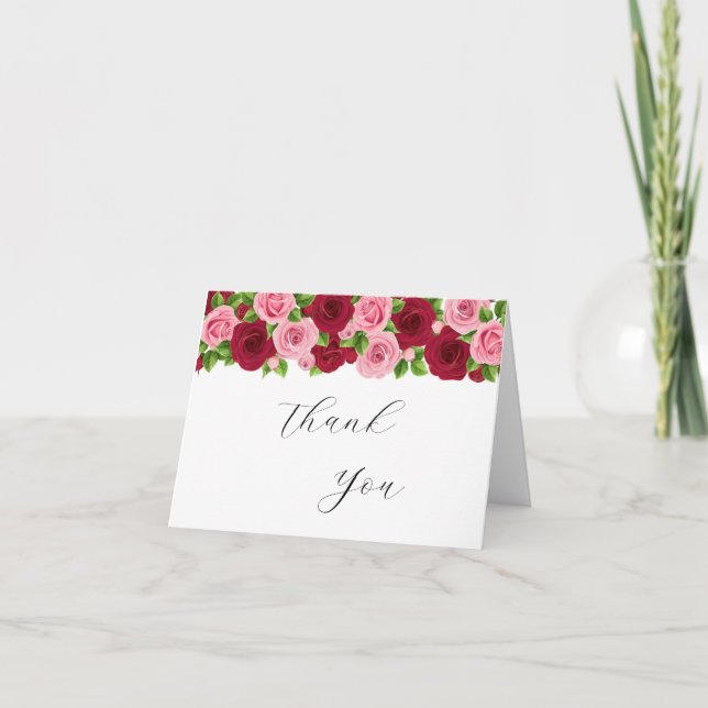exquis carte de remerciements à fleurs rouge et ro (Devant)