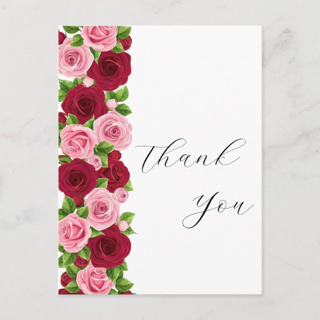 exquis carte de remerciements à fleurs rouge et ro (Devant)