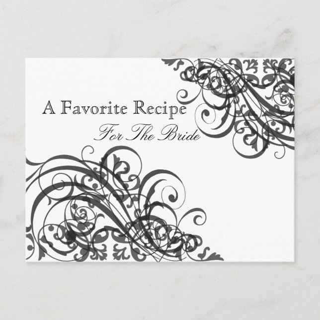 Exquisit Barock B&W Brautparty Rezept Karte (Vorderseite)