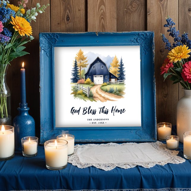 Exquisit Blue Rustic Barn Classic Bauernhof Stil Poster (Exquisite Blue Rustic Barn Classic Farmhouse Style Square Posters with Personalized Family Name)