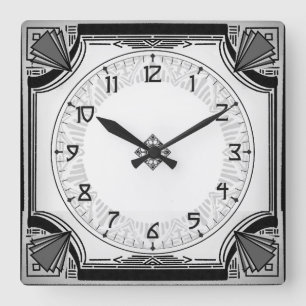 Exquisite Art Deco Clock Black and White Version Quadratische Wanduhr