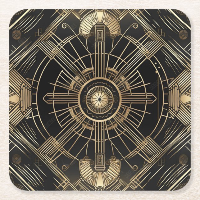 Exquisite Art Deco Papier Untersetzer - Schwarz un (Vorderseite)