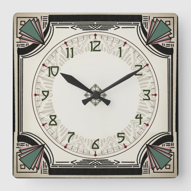 Exquisite Art-Déco-Uhr Quadratische Wanduhr (Vorderseite)