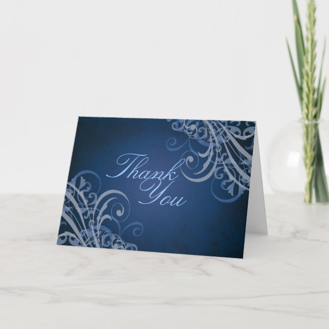 Exquisite Barock Blue Scroll Danke Karte (Vorderseite)