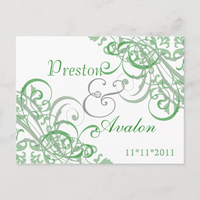 Exquisite Barock Save the Date Grüne Postkarte (Vorderseite)