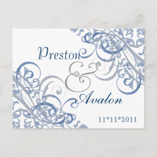 Exquisite Barockblau Save the Date Postkarte