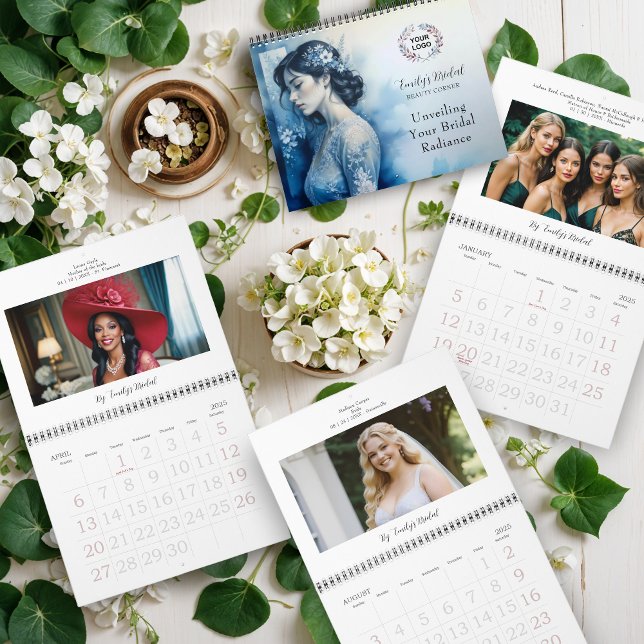 Exquisite Beautiful Bride In Blue Bridal Business Kalender (Exquisite Beautiful Bride In Blue For Bridal Business with QR Code & Network Icons Business Calendar)