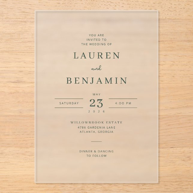 Exquisite Beige Calligraphy Template Acryleinladungen (Vorderseite)