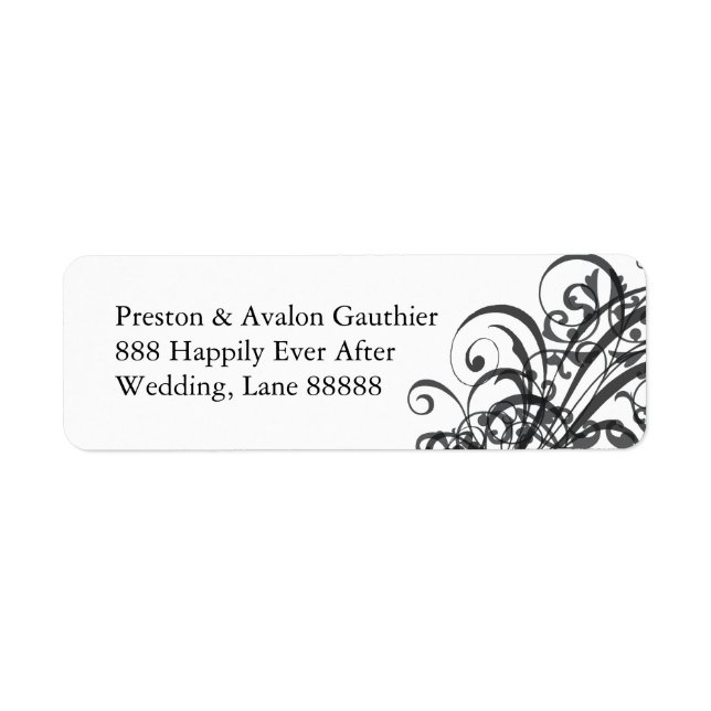 Exquisite Black Scroll White Wedding Address Label (Vorne)