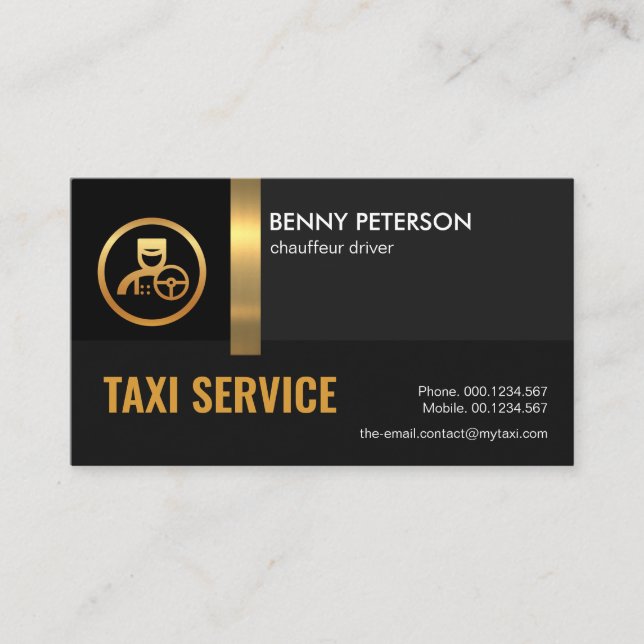 Exquisite Black Shade Gold Stripe Chauffeur Fahrer Visitenkarte (Vorderseite)