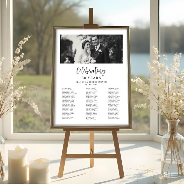 Exquisite Black White Elegant Wedding Anniversarie Poster (Exquisite Black & White Elegant Wedding Anniversarie Photo Seating Chart Posters. )