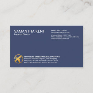 Exquisite Blue Minimalistisch Gold Airplane Logist Visitenkarte