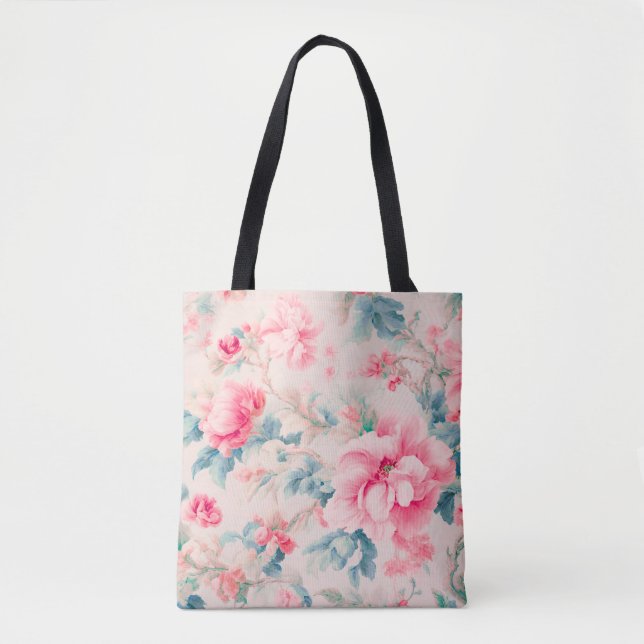 Exquisite Blume in sanftrosa und Blätter in Cerule Tasche (Vorderseite)
