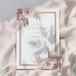 Exquisite Blush & Rose Blumenrahmen Hochzeit Einladung