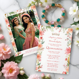Exquisite Botanical Frame Quinceañera Twins Photo Einladung