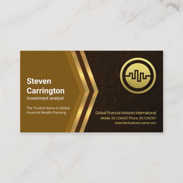 Exquisite Brown Grunge Gold Arrow Financial Visitenkarte (Vorderseite)