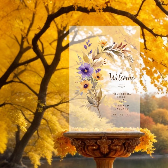 Exquisite Cherish Purple & Yellow Floral Bouquet (Exquisite Cherish Purple & Yellow Floral Bouquet Wedding Welcome Signs Acrylic Signs.)