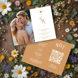 Exquisite Chic Minimalist Gold Wedding Initials RSVP Karte