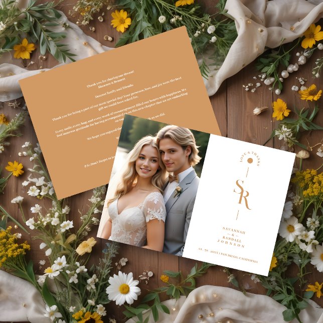 Exquisite Chic Minimalist Golden Wedding Initials Dankeskarte (Exquisite Chic Minimalist Golden Wedding Initials Thank You Card.)
