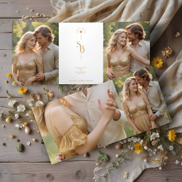 Exquisite Elegant Minimalist Gold Wedding Initials Dreifach Gefaltete Einladung