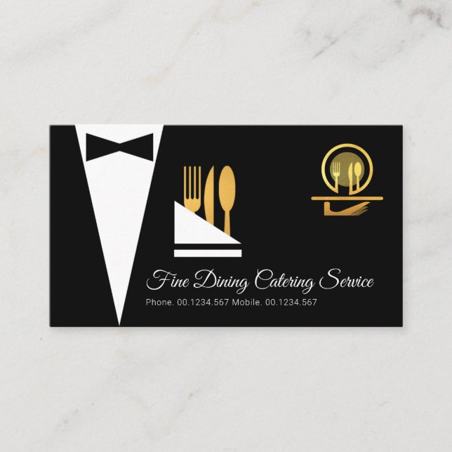 Exquisite Elegante Black Tuxedo Frische Pasta mach Visitenkarte (Vorderseite)