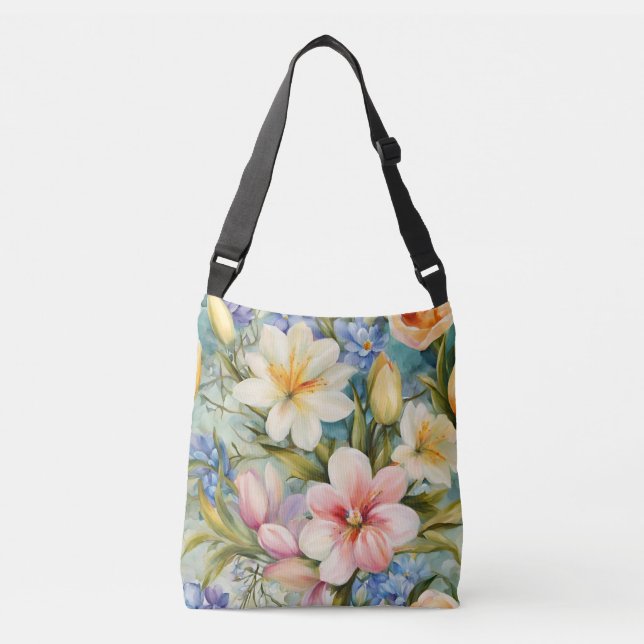 Exquisite Elegante Frühlingsblumen. Malerei Tragetaschen Mit Langen Trägern (Vorderseite)